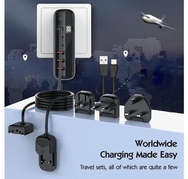 Alt view image 7 of 7 - 140W USB Type C Charging Station Hub, 6 Port USB Desk Charger, 140 Watt GaN Fast Charger with Charger Power Strip Replaceable Plug Compatible for All Phones and Tablets