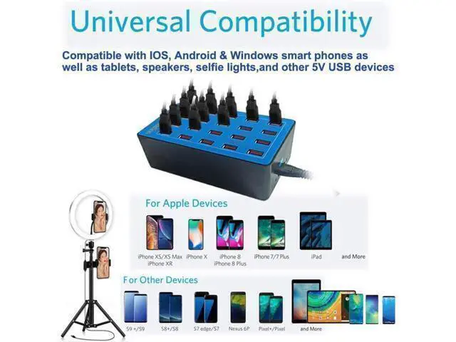 Alt view image 2 of 6 - USB Charging Station, 20 USB Fast Ports Charge Docking Station, Multi Device Charger Organizer Compatible with iPad, iPhone, Tablet and Cell Phone - Blue