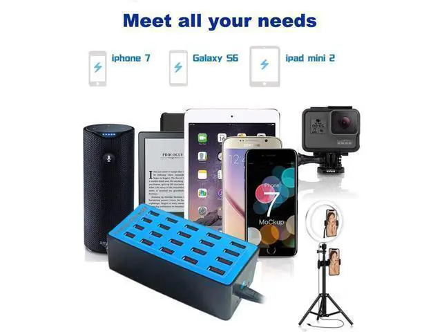 Alt view image 6 of 6 - USB Charging Station, 20 USB Fast Ports Charge Docking Station, Multi Device Charger Organizer Compatible with iPad, iPhone, Tablet and Cell Phone - Blue