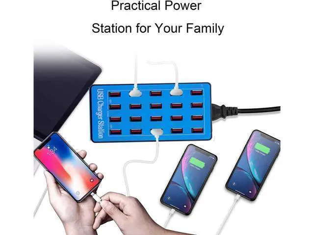 Alt view image 5 of 6 - USB Charging Station, 20 USB Fast Ports Charge Docking Station, Multi Device Charger Organizer Compatible with iPad, iPhone, Tablet and Cell Phone - Blue
