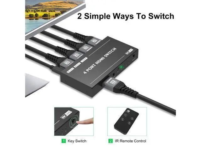 Alt view image 2 of 6 - HDMI 2.1 Directional 4in 1out Switch with Remote Control 8K 60Hz 4K 120Hz Switcher Adapter 4 in 1 Out Converter Splitte For PC TV PS4 Xbox PS5 Projectors