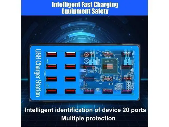 Alt view image 3 of 6 - USB Charging Station, 20 USB Fast Ports Charge Docking Station, Multi Device Charger Organizer Compatible with iPad, iPhone, Tablet and Cell Phone - Blue