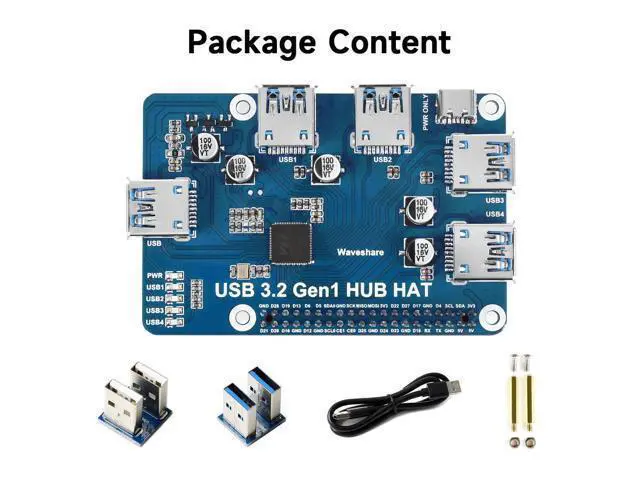 Alt view image 2 of 5 - USB 3.2 Gen1 HUB HAT, Compatible with Raspberry Pi 5/4B/3B/Zero/Zero W/Zero 2W/Pico/Pico W/Pico WH, 4X USB 3.2 Gen1 Ports, No Driver Required