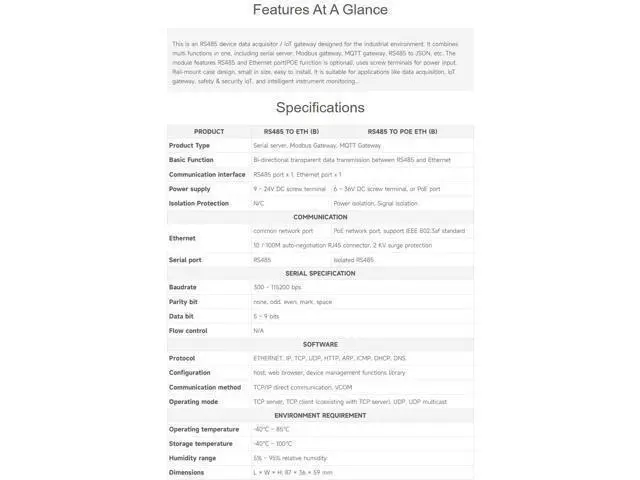 Alt view image 3 of 7 - Industrial Serial Server RS485 to RJ45 Ethernet TCP/IP to Serial Module Support Rail-Mount Modbus Gateway
