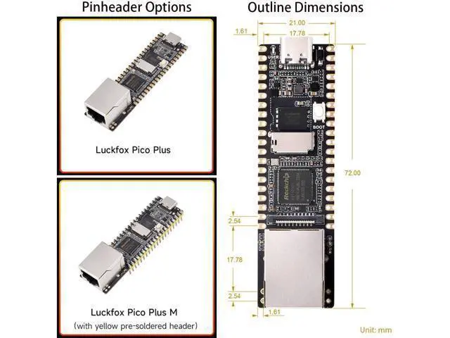 Alt view image 3 of 7 - Luck-Fox Pico Plus RV1103 Linux Micro Development Board, Integrates ARM Cortex-A7/RISC-V MCU/NPU/ISP Processors with Ethernet Port, 64MB DDR2, 0.5TOPS, Supports int4, int8 and int16 NPU
