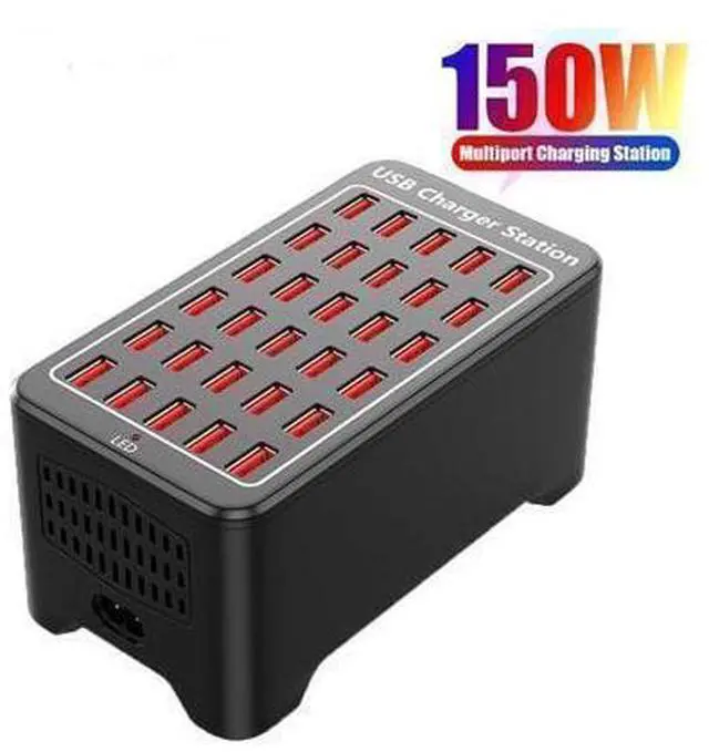 Main image of USB Charging Station, 30 USB Fast Ports Charge Docking Station, Multi Device Charger Organizer Compatible with iPad, iPhone, Tablet and Cell Phone - Black
