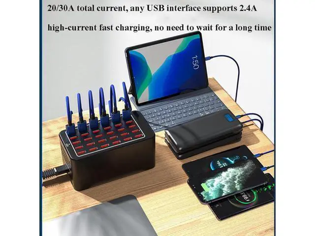 Alt view image 4 of 6 - USB Charging Station, 30 USB Fast Ports Charge Docking Station, Multi Device Charger Organizer Compatible with iPad, iPhone, Tablet and Cell Phone - Black