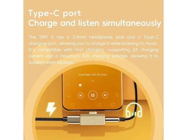 Alt view image 6 of 6 - Tiny Portable DAC & Headphone Amplifier, Hi-Res USB DAC, PEQ Precision Tuning, PCM 384kHz/DSD256 Decoding, Android App/Web Control (3.5mm + Type-C Dual Ports, Tiny A Black)