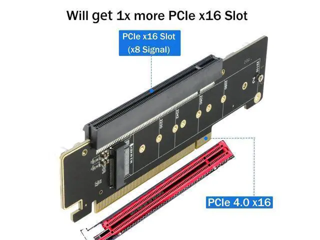 Alt view image 4 of 7 - Dual NVMe PCIe Adapter, PCIe 4.0 X16 to Dual NVMe and 1x More PCIe x16 (x8 Signal) Adapter for 22110/2280/2260/2242/2230 M.2 NVMe SSD (PCI-e Bifurcation Required)