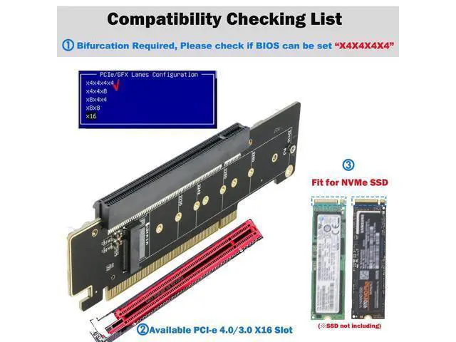 Alt view image 6 of 7 - Dual NVMe PCIe Adapter, PCIe 4.0 X16 to Dual NVMe and 1x More PCIe x16 (x8 Signal) Adapter for 22110/2280/2260/2242/2230 M.2 NVMe SSD (PCI-e Bifurcation Required)