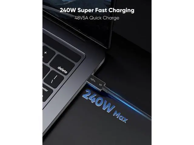 Alt view image 4 of 6 - Thunderbolt 5 Cable, Supports 8K Display/ 80Gbps Data Transfer/ 120Gbps Bandwidth Boost/ 240W Fast Charging, Compatible with Thunderbolt 4, USB4, Thunderbolt 3 and USB-C, Black, 3.3FT