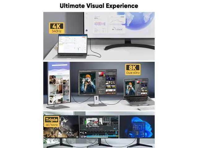 Alt view image 5 of 6 - Thunderbolt 5 Cable, Supports 8K Display/ 80Gbps Data Transfer/ 120Gbps Bandwidth Boost/ 240W Fast Charging, Compatible with Thunderbolt 4, USB4, Thunderbolt 3 and USB-C, Black, 3.3FT