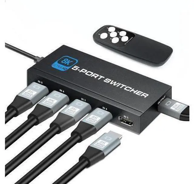 Main image of Switcher HDMI 2.1-compatible 5 in 1 out 8K 60Hz 4K 120Hz Switch Splitter adapter IR Remote For PS5 PS4 Projector Supports Ultra HD Dolby Vision, 48Gbps, HDR10, HDCP 2.3 & 3D - OZ8Q5