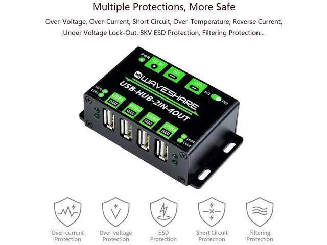 Alt view image 5 of 7 - Industrial Grade USB HUB with 4X USB 2.0 Ports, Switchable Dual Hosts, Support Multi System Multi Protections ESD Protection TVS Diode Compatible with Linux, Windows 11/10 / 8.1/8 / 7 / XP
