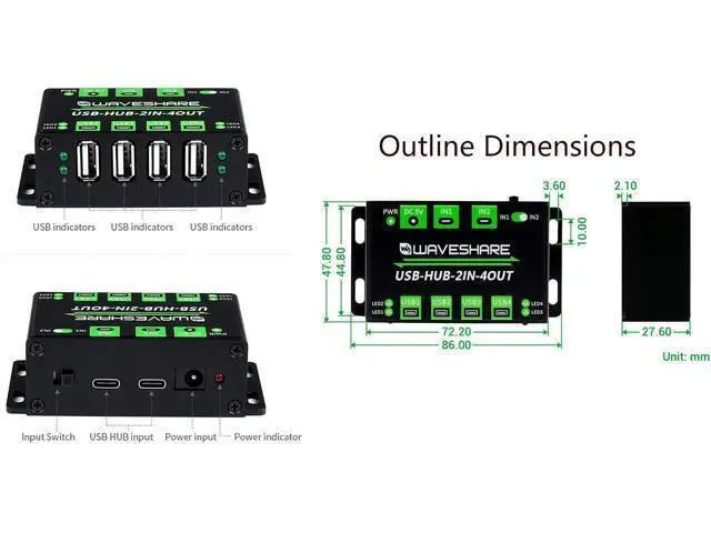 Alt view image 7 of 7 - Industrial Grade USB HUB with 4X USB 2.0 Ports, Switchable Dual Hosts, Support Multi System Multi Protections ESD Protection TVS Diode Compatible with Linux, Windows 11/10 / 8.1/8 / 7 / XP