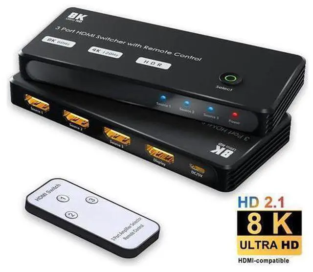 Main image of 8K HDMI 2.1 Switch with IR Remote Ultra HD 4K@120Hz Directional Switcher 3 in 1 Out, Support High Speed 48Gbps 8K@60Hz for PS4/PS5, Xbox Series X Aluminum Shell