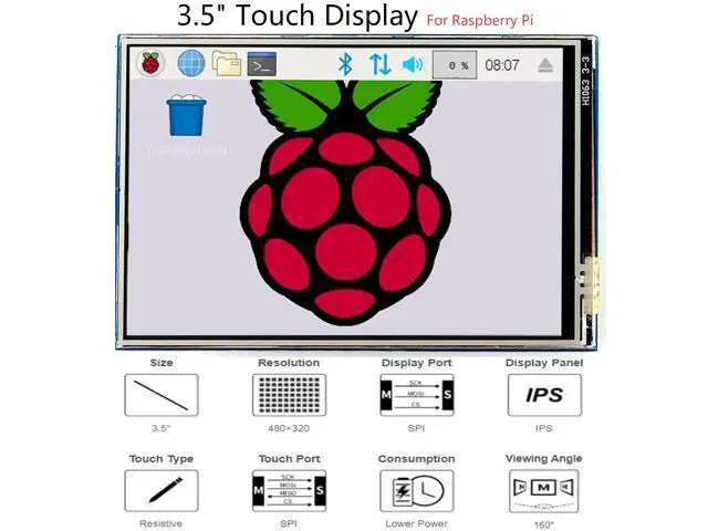 Alt view image 2 of 7 - Waveshare 3.5" Resistive Touch Screen IPS LCD 480x320, XPT2046 Controller, Compatible with Raspberry Pi 5/4B/3B+/3B/2B/A+/B+/Zero W/Zero 2W