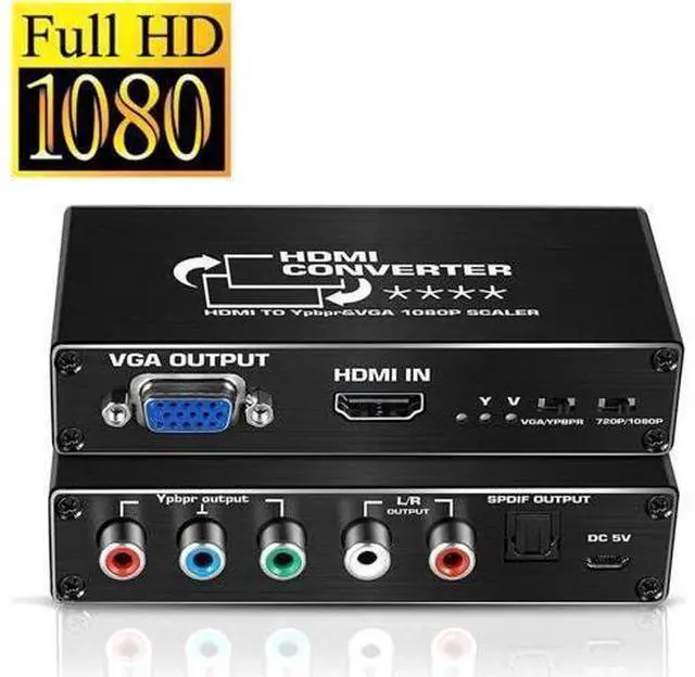 Main image of 1080P HDMI to Component Converter, HDMI to Ypbpr + R/ L Audio + VGA Adapter with SPDIF Output Compatible with PS3, PS4, HDMI TV Streaming Stick, TV Box, DVD Players with HDMI Output