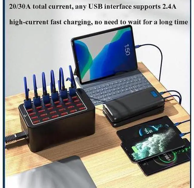 Alt view image 5 of 6 - Multiple USB Charging Station, 30 Ports 150W(30A) Fast Charger Station with Power Switch, Desktop Charging Station for Multiple Devices Compatible with Cell Phones iPad Kindle Tablet - Black