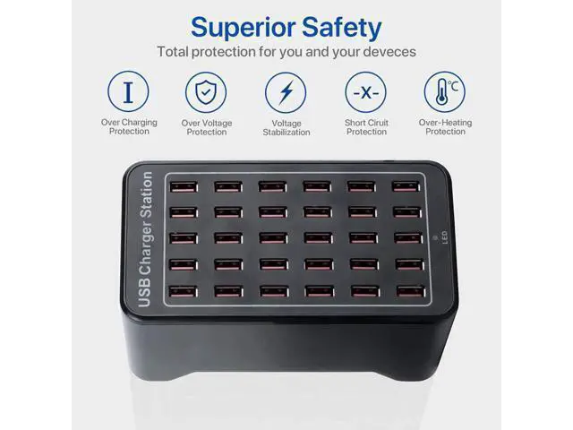 Alt view image 4 of 6 - Multiple USB Charging Station, 30 Ports 150W(30A) Fast Charger Station with Power Switch, Desktop Charging Station for Multiple Devices Compatible with Cell Phones iPad Kindle Tablet - Black