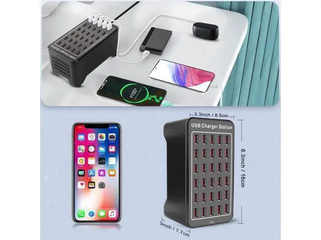 Alt view image 6 of 6 - Multiple USB Charging Station, 30 Ports 150W(30A) Fast Charger Station with Power Switch, Desktop Charging Station for Multiple Devices Compatible with Cell Phones iPad Kindle Tablet - Black