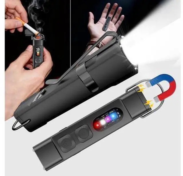 Main image of 2Pack Rechargeable EDC Flashlight with Electric Lighter,Clip and Magnetic Base,Mini Flash Lights with UV Red and White LED Light Portable Pocket Light for Outdoors Indoor Emergency Working