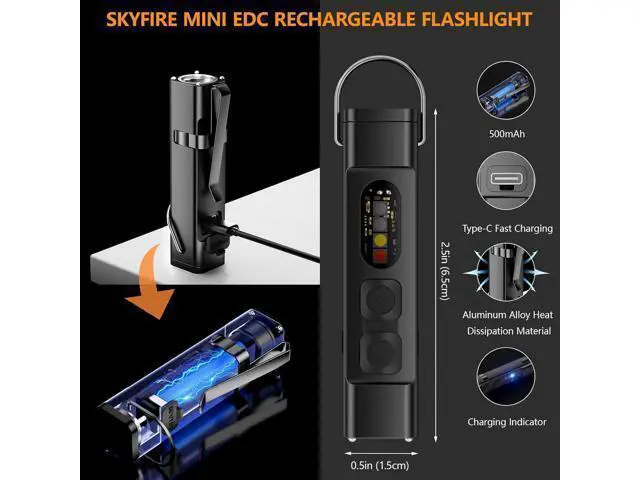 Alt view image 2 of 6 - 2Pack Rechargeable EDC Flashlight with Electric Lighter,Clip and Magnetic Base,Mini Flash Lights with UV Red and White LED Light Portable Pocket Light for Outdoors Indoor Emergency Working