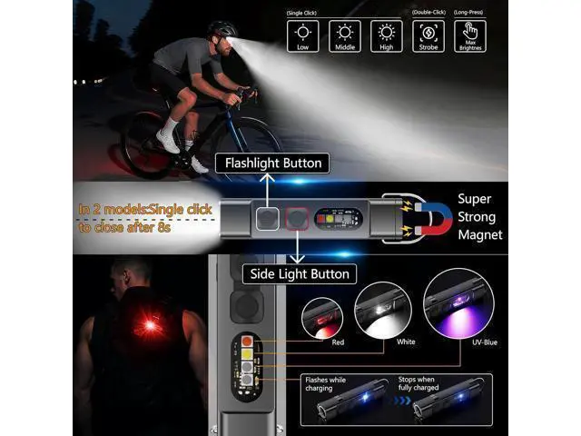 Alt view image 3 of 6 - 2Pack Rechargeable EDC Flashlight with Electric Lighter,Clip and Magnetic Base,Mini Flash Lights with UV Red and White LED Light Portable Pocket Light for Outdoors Indoor Emergency Working