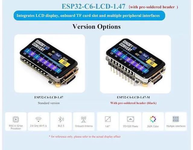 Main image of ESP32-C6 1.47inch Display Development Board,172x320, 262K Color, 160MHz Running Frequency Single-core Processor, Support W-iF-i & BLE, with Colorful RGB LED, with Pre-soldered Header
