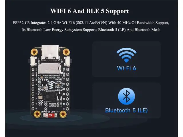 Alt view image 3 of 7 - ESP32-C6 1.47inch Display Development Board,172x320, 262K Color, 160MHz Running Frequency Single-core Processor, Support W-iF-i & BLE, with Colorful RGB LED, with Pre-soldered Header