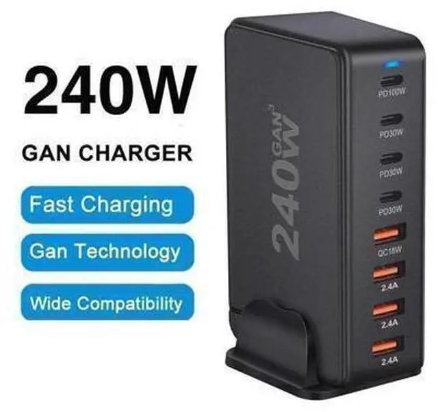 Main image of GaN 240W Fast Charger 8 Port USB A/C Charger QC3.0 PD3.0 Quick Charge for MacBook Pro/Air, Dell XPS,iPhone 15 Pro Cell Phone Charger Desk Charger Adapter