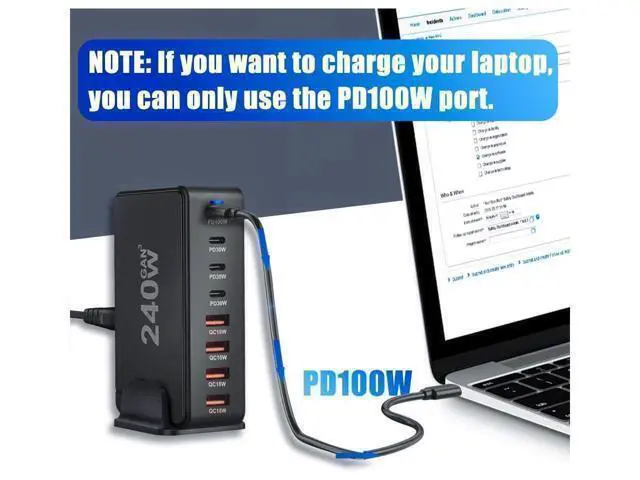 Alt view image 5 of 7 - 8 Port USB C Charging Station, Charger GaN 240W, QC3.0 Fast Compact Desk Charger for MacBook Pro/Air, Dell XPS,iPhone 15 Pro,ipad pro,Galaxy S23,Pixel 7