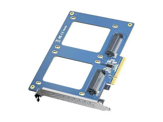 Alt view image 6 of 6 - PCIe 3.0 x8 to Dual U.2 NVMe SSD Adapter Card, 2-Port SFF-8639 for 2.5" U.2 SSD, Non-RAID Bifurcation Required, Windows/Linux/VMware Compatible, Only Full-Height Bracket