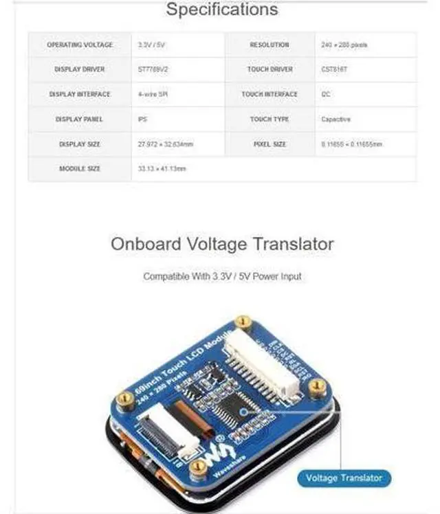 Alt view image 4 of 7 - 1.69inch Touch Round LCD Display Module 240×280 Resolution, IPS Screen 262K Display Color SPI and I2C Communication for Raspberry Pi/Raspberry Pi Pico/ESP32S3/Arduino/STM32