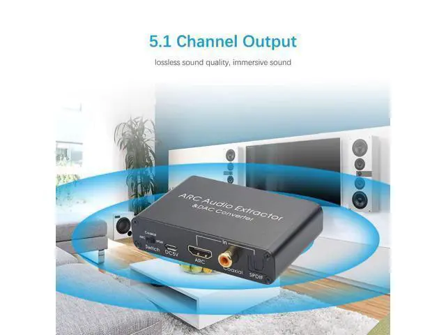 Alt view image 5 of 6 - HDMI ARC Adapter 192KHz DAC Converter, ARC Audio Extractor Support Digital HDMI to Analog Stereo Audio RCA L/R Coaxial SPDIF & 3.5mm Jack Adapter for TV