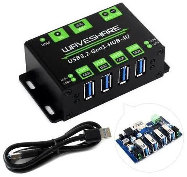 Main image of 4-Ch USB 3.2 Gen1 HUB, Compatible with Windows, macOS, Linux and Android, Metal Case with Wall-Mount Support, Driver-Free, Plug-and-Play