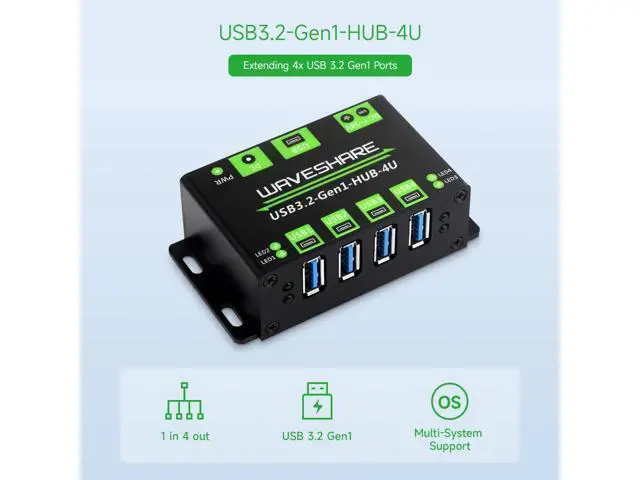 Alt view image 3 of 7 - 4-Ch USB 3.2 Gen1 HUB, Compatible with Windows, macOS, Linux and Android, Metal Case with Wall-Mount Support, Driver-Free, Plug-and-Play