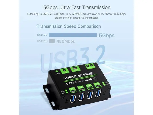 Alt view image 5 of 7 - 4-Ch USB 3.2 Gen1 HUB, Compatible with Windows, macOS, Linux and Android, Metal Case with Wall-Mount Support, Driver-Free, Plug-and-Play