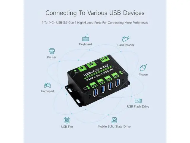 Alt view image 6 of 7 - 4-Ch USB 3.2 Gen1 HUB, Compatible with Windows, macOS, Linux and Android, Metal Case with Wall-Mount Support, Driver-Free, Plug-and-Play