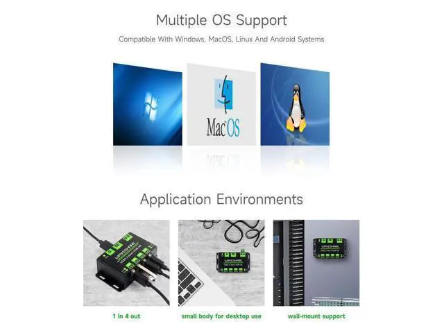 Alt view image 7 of 7 - 4-Ch USB 3.2 Gen1 HUB, Compatible with Windows, macOS, Linux and Android, Metal Case with Wall-Mount Support, Driver-Free, Plug-and-Play