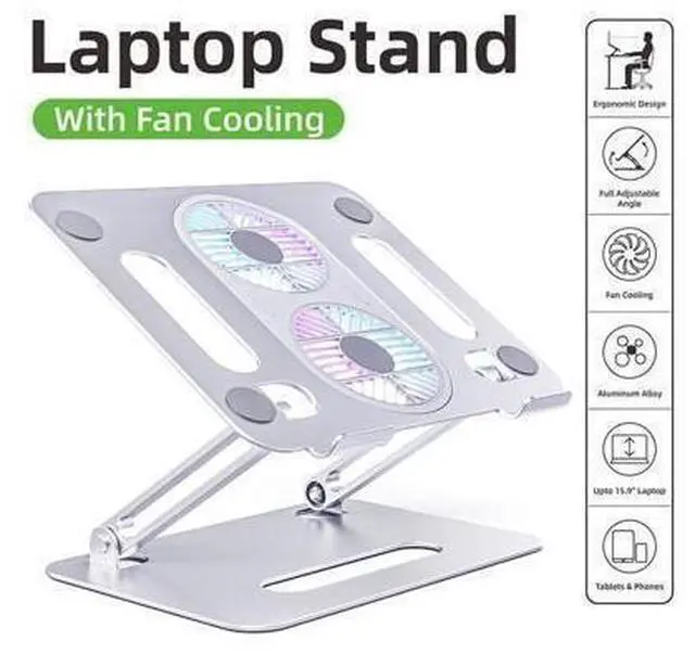 Main image of Aluminum Laptop Tablet Stand with Dual High-speed Cooling Fan Ergonomic Adjustable Foldable Laptop Tablet Riser Compatible with MacBook Pro/Air SamsungAl0 11-17.3"Laptop Tablets Notebook
