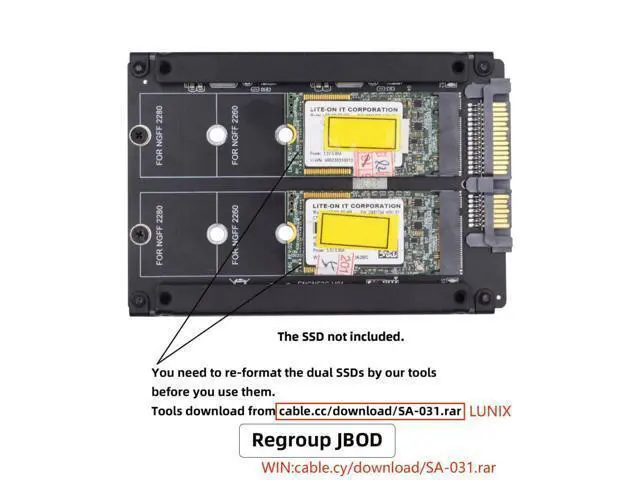 Alt view image 2 of 7 - M.2 NGFF SATA SSD 2 in 1 JBOD Bridge 2.5" HDD Disk Drive Enclosure Adapter Support 2230/2242/2260/2280MM