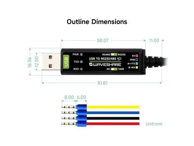 Alt view image 7 of 7 - Wavesahre USB to RS232/485 Serial Cable, Original FT232RNL Chip, Compatible with Mac, Linux, Android, Win11/10/8.1/8/7, Onboard Power and Signal Indicators, Multi-OS Compatible & Device Applicable