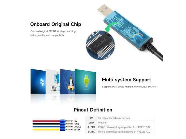 Alt view image 5 of 7 - Wavesahre USB to RS232/485 Serial Cable, Original FT232RNL Chip, Compatible with Mac, Linux, Android, Win11/10/8.1/8/7, Onboard Power and Signal Indicators, Multi-OS Compatible & Device Applicable