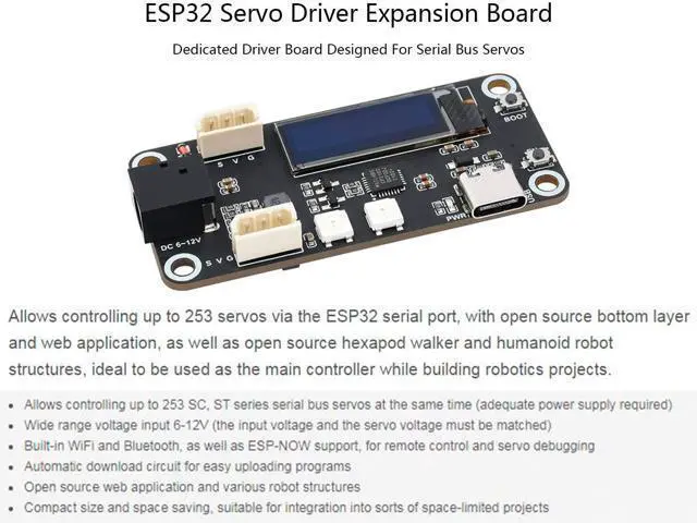 Alt view image 2 of 7 - ESP32 Servo Driver Expansion Board, Built-in WiFi and Bluetooth, UART Serial Bus Control up to 253 Servos via ESP32 Serial Port Open Source Web Application and Various Robot Structures