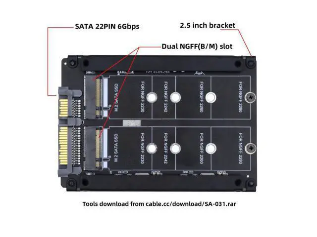 Alt view image 6 of 7 - M.2 NGFF SATA SSD 2 in 1 JBOD Bridge 2.5" HDD Disk Drive Enclosure Adapter Support 2230/2242/2260/2280MM