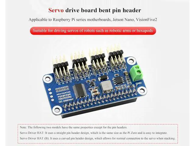 Alt view image 2 of 7 - Servo Driver HAT Compatible with Raspberry Pi 5/4/3B+/3B/Zero/Zero W/Zero 2W and Jetson Nano,16-Channel 12-Bit I2C, Suitable for Robotic Arms or Hexapods Robots Driving Servos, Bent PinHeader