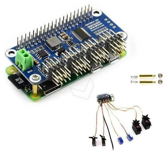 Main image of Servo Driver HAT Compatible with Raspberry Pi 5/4/3B+/3B/Zero/Zero W/Zero 2W and Jetson Nano,16-Channel 12-Bit I2C, Suitable for Robotic Arms or Hexapods Robots Driving Servos, Bent PinHeader