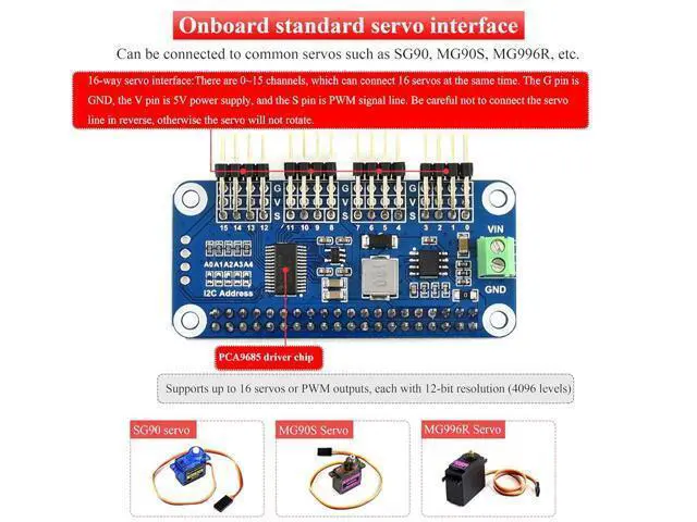 Alt view image 5 of 7 - Servo Driver HAT Compatible with Raspberry Pi 5/4/3B+/3B/Zero/Zero W/Zero 2W and Jetson Nano,16-Channel 12-Bit I2C, Suitable for Robotic Arms or Hexapods Robots Driving Servos, Bent PinHeader