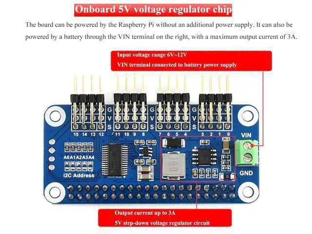 Alt view image 6 of 7 - Servo Driver HAT Compatible with Raspberry Pi 5/4/3B+/3B/Zero/Zero W/Zero 2W and Jetson Nano,16-Channel 12-Bit I2C, Suitable for Robotic Arms or Hexapods Robots Driving Servos, Bent PinHeader